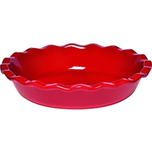 Emile Henry keramična posoda za peko pit 26 cm z nazobčanim robom Rdeča