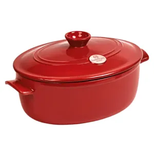 Emile Henry keramični ovalni lonec s pokrovko 31 cm 6 l rdeči